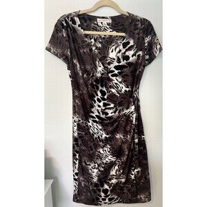 AA Studio AA Woman Black Sheath Faux Wrap  Dress Stretch Short Sleeve Size 10